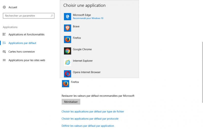 Logiciels par défaut Windows 10